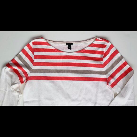 J.CREW Small "Sailor Tee in Engineered Stripe" Orange on Ivory UNWORN - Picture 2 of 4